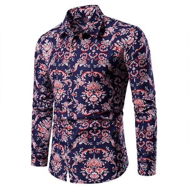 

men's casual shirts long sleeves fashion flowers printed casuals outdoor tees lapel neck clothes colors -4xl ub2o, White;black
