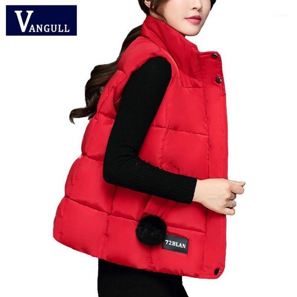 

women's vests vangull winter women vest zipper sleeveless solid plus size female thicken coat 2021 autumn casual short cotton jacket, Black;white