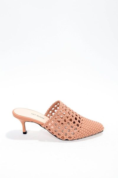 

women's mink braided thin heels slippers, Black