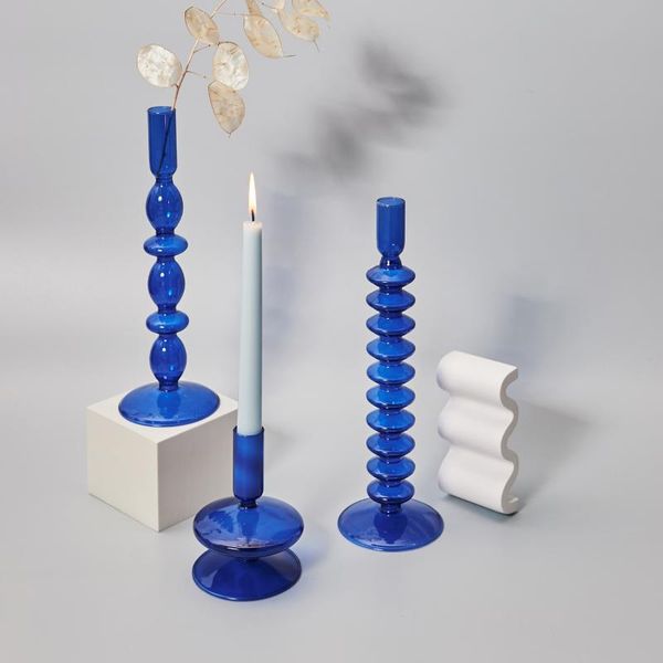 

candle holders blue glass candlesticks for wedding birthday holiday home decoration morden decorative holder 1pc