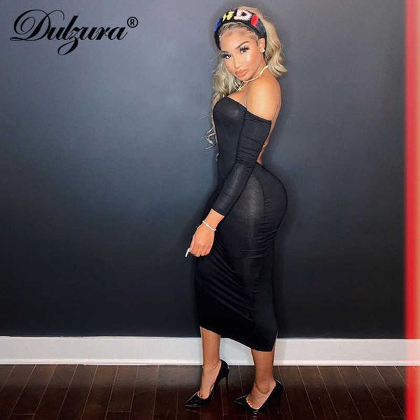 

solid women long sleeve midi dress off shoulder backless bodycon streetwear party club elegant 2021 summer festival, Black;white