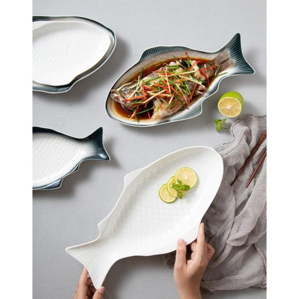 

dishes & plates ceramic tableware creative plate fish shaped dish snack storage pan for restaurant home dinner (11 inches + white)