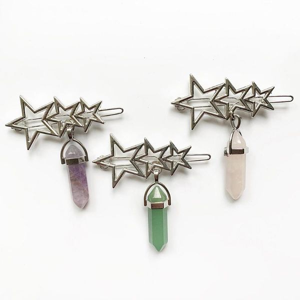 

hair clips & barrettes clip star shaped metal fashion jewelry accessories for women girls with crystal stone quartz hexagon pendant, Golden;silver