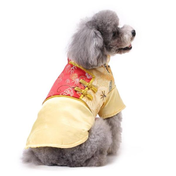 

dog apparel pet puppy winter chinese style tang warm clothes 2021 year costume coat thick jumpsuit dress supplies
