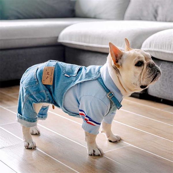 Denim Köpek Ceket Sonbahar Kış Evcil Hayvan S Giyim Yağ Giysileri Moda Pet Fransız Bulldog Yavru Kostüm Pug S Ceket 211027