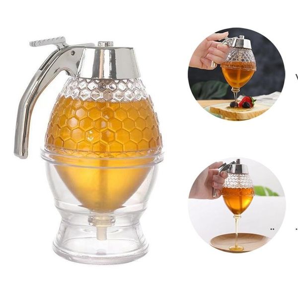 Neue Squeeze-Flasche Honig Glas Container Küchenwerkzeuge Biene Drip Dispenser Wasserkocher Lagerung Topf Ständer Halter Saft Sirup Tasse EWB7974