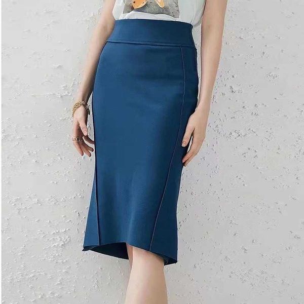 

spring and autumn women's casual slim skirts solid color high waist stretch office skirt mid-length 210527, Black