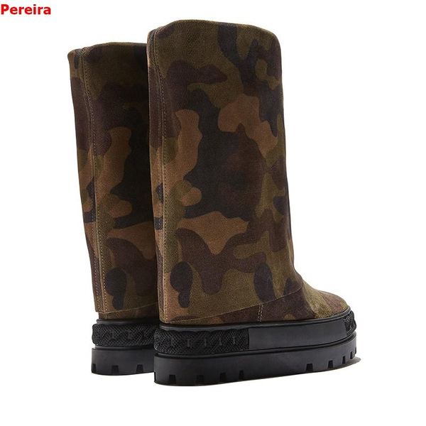 

boots frosted camouflage color sleeve leather round toe large size shoes non-slip high-heeled, Black