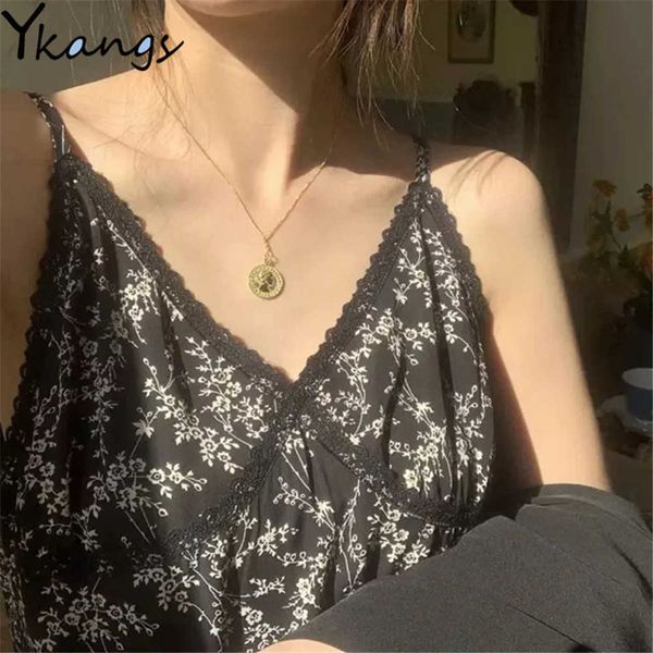 

vintage french elegance floral printed long dress women summer elegant black lace vestidos female sleeveless dresses streetwear 210619, Black;gray