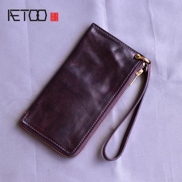 

wallets aetoo vintage handmade fold wallet, men's leather long zipper personality youth mobile phone bag, soft wallet, Red;black