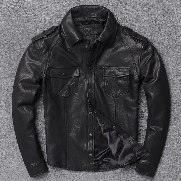 

men's leather & faux genuine men chaqueta moto cuero homme slim biker jacket 2021, Black