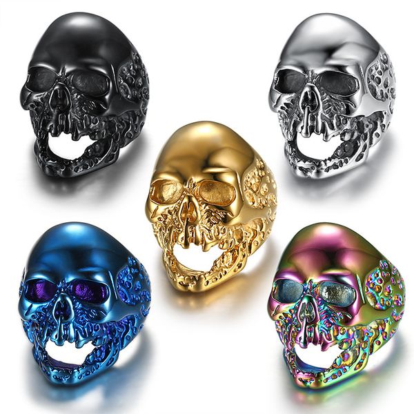 

personalized men's zombie skull seven color black gold blue ring, Silver