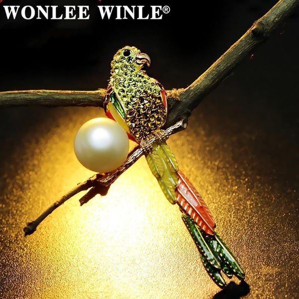 

pins, brooches wonlee winle full rhinestone austria crystal pearl parrot for women fashion jewelry, Gray