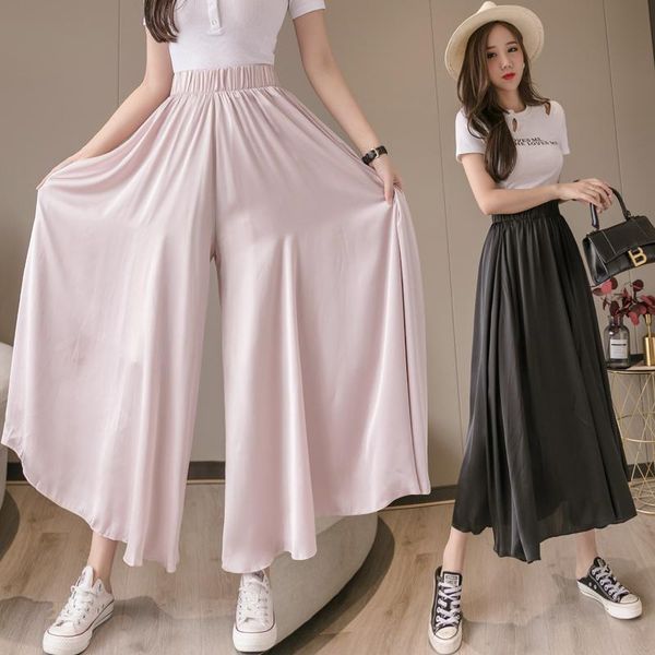 

women's pants & capris loose casual chiffon women 2021 summer solid color high waist wide leg flowing ruffled trousers female beach bot, Black;white