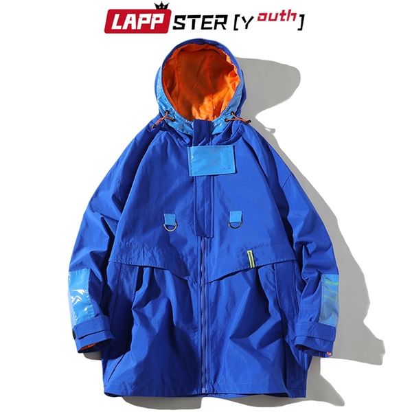 

lappster streetwear trench coat men autumn windbreaker mens hooded jackets coats harajuku vintage patchwork 210420, Tan;black