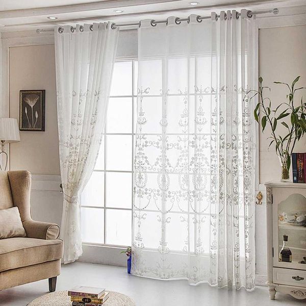 

216*230cm high-grade white embroidery flower screens europe style voile tulle sheer for bedroom living room windowscurtain curtain & drapes