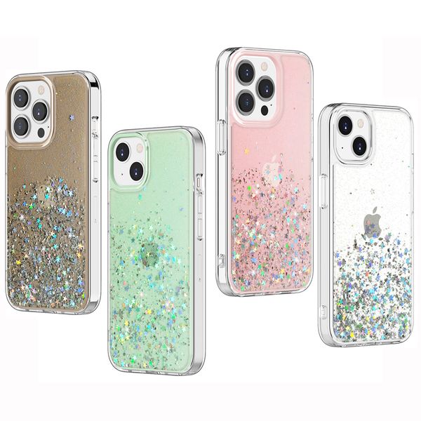 Bling Glitter Epoksi Yıldızlı Gökyüzü Kılıfları İPhone 15 14 13 12 11 Pro Max XS 8 Plus Samsung S20 FE S21 S22 S23 Ultra Not 20 A12 A32 4G 5G A42 A52 A72