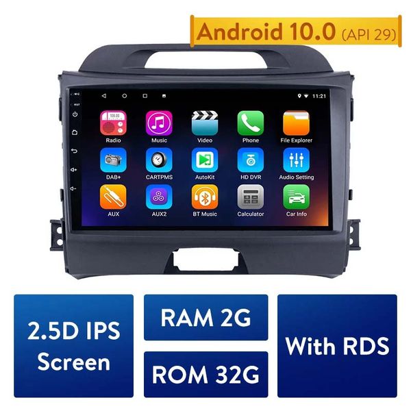 Android 10.0 4-Core Araba DVD Radyo GPS 2Din Multimedya Oynatıcı 2010-2015 Kia Sportage ile Bluetooth