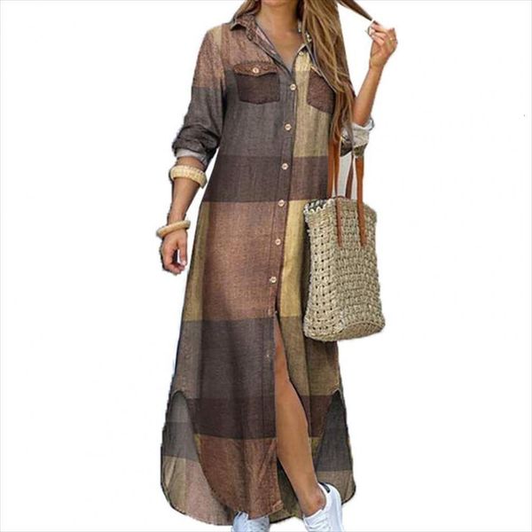 

fashion bohemian shirt single breasted womens dresses long sleeve printed loose leisure maxi for office streetwear, Black;gray
