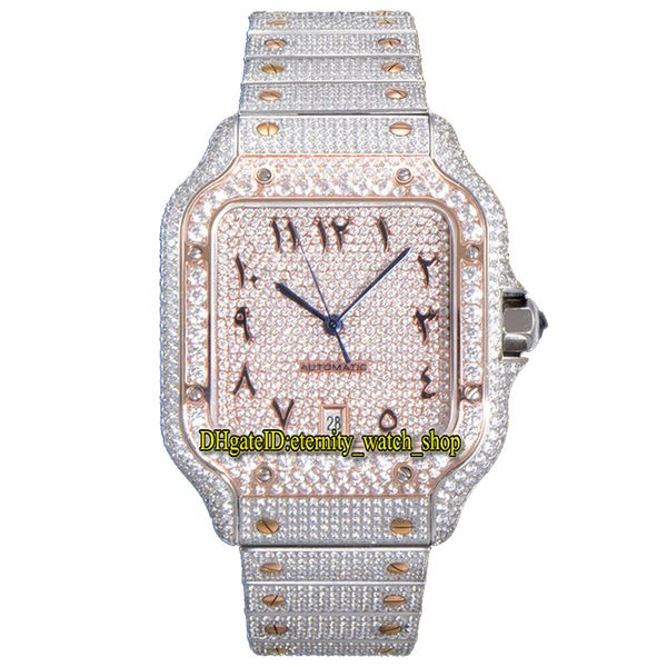 2022 TWF GA0018 с бриллиантовым паве ETA A2824 Автоматические мужские часы с полностью ледяным бриллиантом, двухцветный розовое золото, арабский циферблат, быстрый переключатель S287l