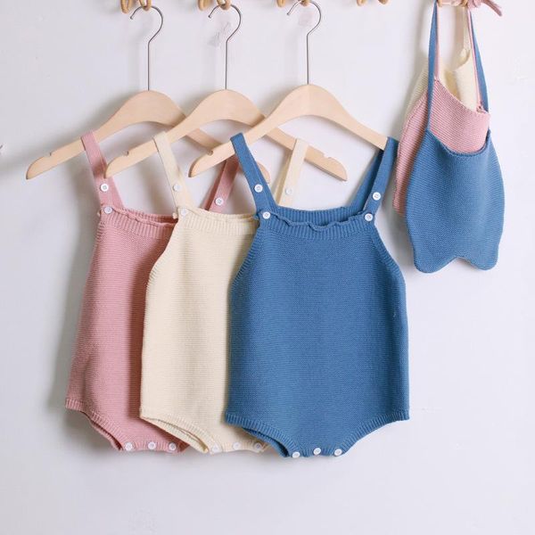 

yoga outfits 2021 baby summer clothing infant born girl boy solid ribbed bodysuit hat pocket jumpsuit sleeveless sunsuit, White;red