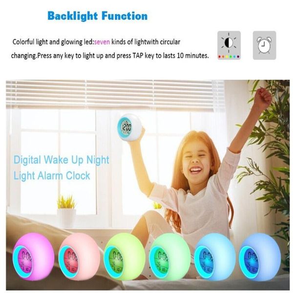 

wall clocks creative spherical with temperature and snooze colorful luminous alarm clock removable art decal sticker