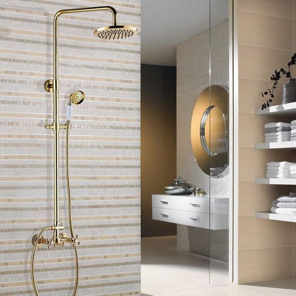 

shower faucets gold brass bathroom mixer tap faucet set rain head round wall mounted agf334 sets