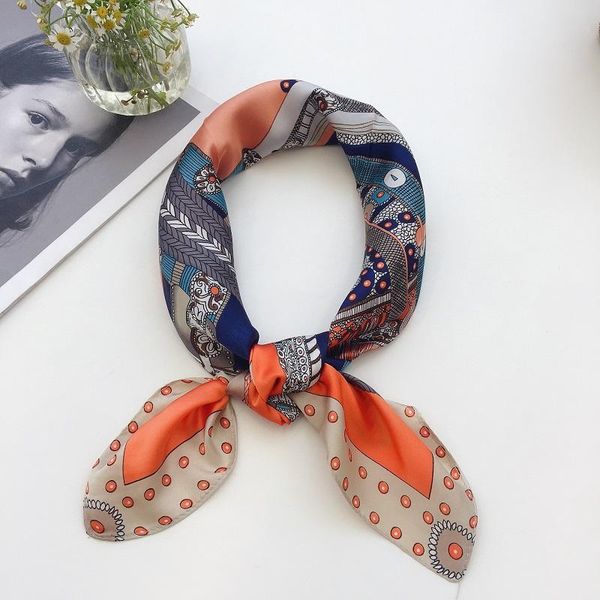 

scarves yishine 2021 70x70cm geometric figure chain print square scarf women bandana hairband lady head wraps female shawl neckerchief, Blue;gray