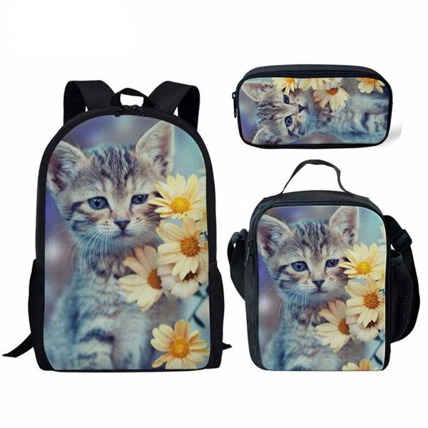 

school bags cute cat printing sets backpacks for college girls animals cartoon design with pencil case