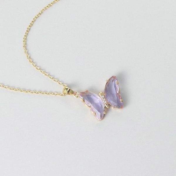 

pendant necklaces butterfly necklace for women aesthetic pink purple crystal choker chain jewellry collars jewelry wholesale n227, Silver