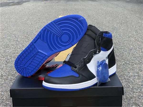 

shoes genuine jumpman 1 mens basketball blue black white color sports shoelaces shoebox full 40.5---46