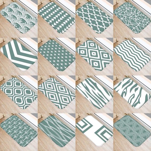 

carpets 1pcs 40*60cm green geometric pattern anti-slip suede carpet door mat doormat outdoor kitchen living room floor rug 48292