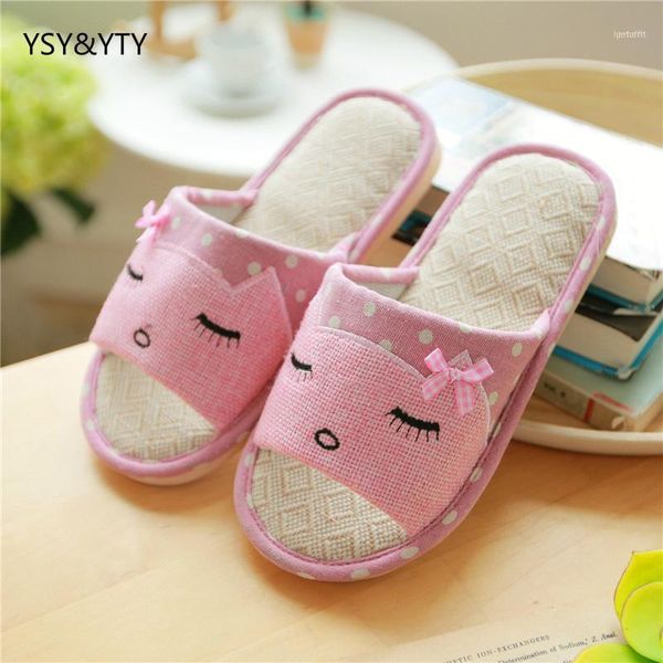 

slippers 2021 summer linen ladies living home anti-skid cotton thick cute cartoon indoor floor cooler slippers11, Black