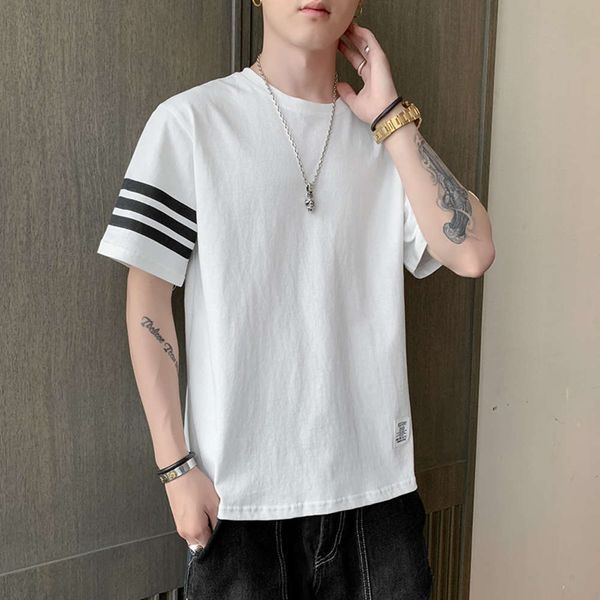 

short sleeve t-shirt men's leisure youth summer 2021 korean fashion brand loose clothes, White;black