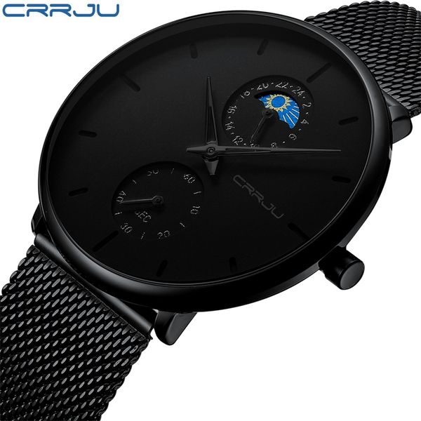 

crrju fashion watches mens full steel dress watches luxury quartz watch men casual mesh waterproof sport watch erkek kol saati 210517, Slivery;brown