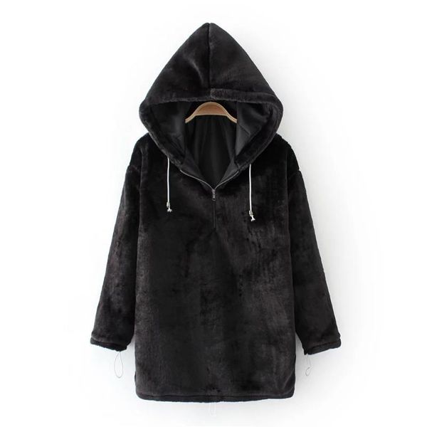 

women's hoodies & sweatshirts oversized sweatshirt 2021 winter warm long sleeve coats women casual ladies coral velvet zip hooded jumpe, Black