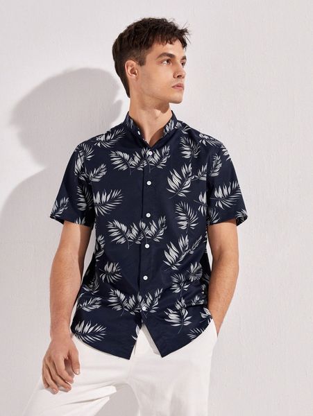 

men tropical print shirt o9dm#, White;black