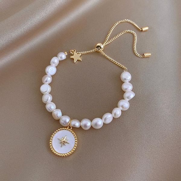 

link, chain star five pointed bracelet women's natural pearl temperament, Black