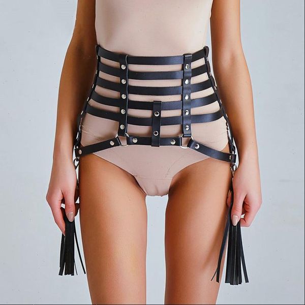 

womens skirt handmade harness caged weave skirts fringe tassels leather body bondage mini for women, Black