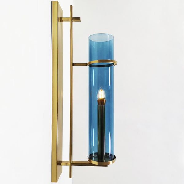 

wall lamp modern led indoor blue glass lampshade copper metal base e14 light sconce for bedroom bedside aisle corridor deco