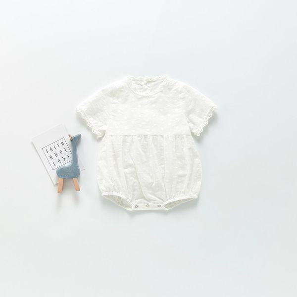 

2021 ins baby kids climbing romper white short sleeve lace design rompers 100% cotton summer girl infant clothes 0-2t, Blue