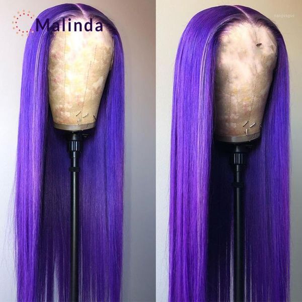 

violet purple straight lace front wig for black women 13x6 part colored human hair wigs pre plucked with baby brazilian1, Black;brown