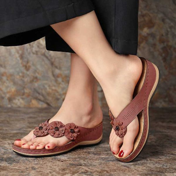 

summer women sandals flower wedge ladies open toe casual shoes platform flip flops slides beach woman sandalia y0721, Black