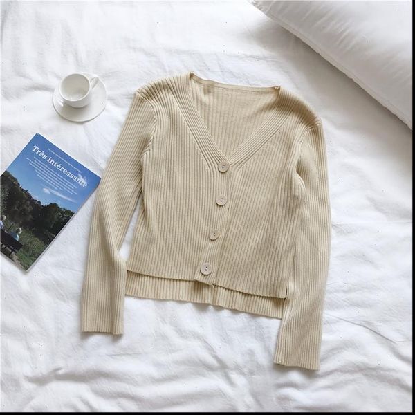 

womens knit women sweater cardigan fashion chic short v neck f long sleeve outer female gd050, White;black