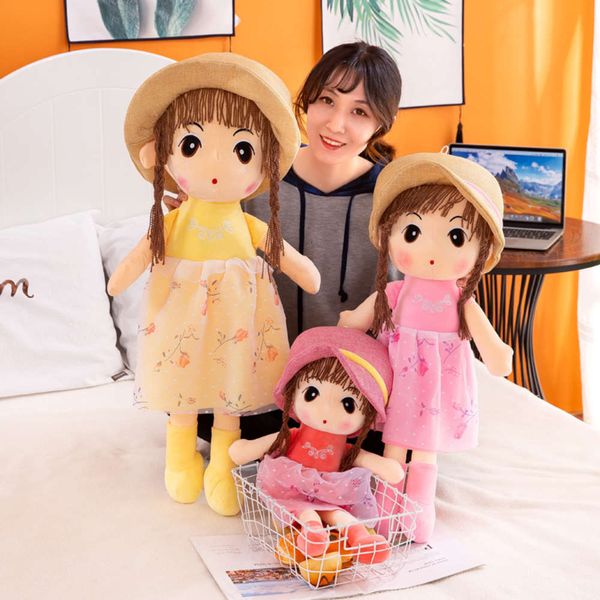 

doll princess children plush toy gift girl cute straw hat little girl, Blue