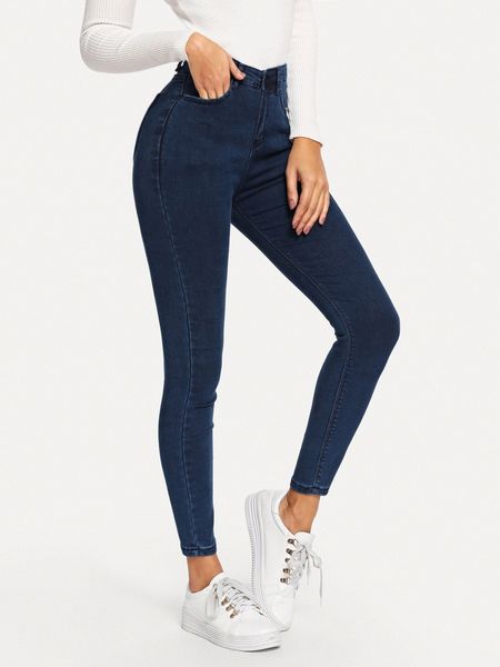

high-rise high stretch ankle-cut skinny jeans 47px#, Blue