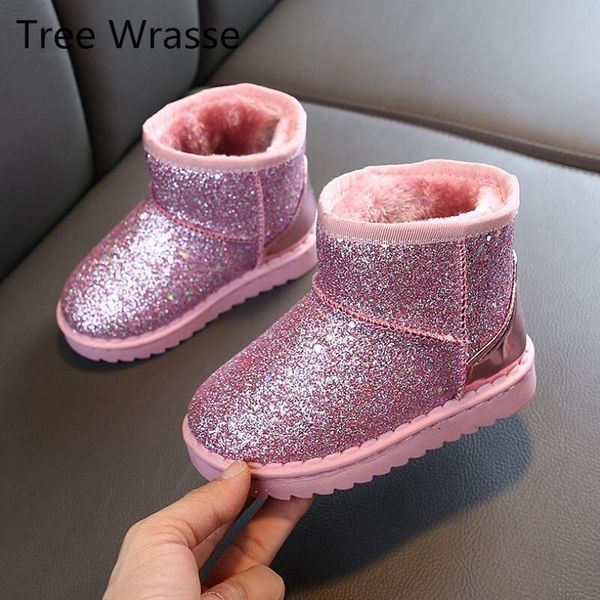 

boots children' sequined thick snow 2021 winter cotton shoes boys long hair warm non-slip, Black;grey