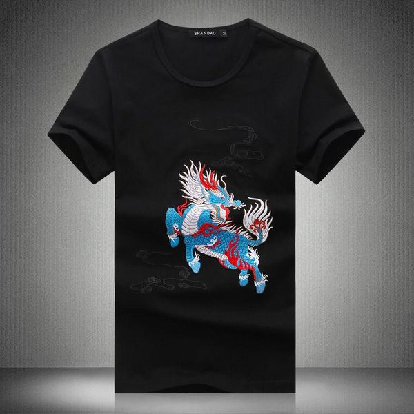 

men's t-shirts arrival 2021 sunmmer chinese style t-shirt with short sleeves white kirin embroidery large size men t shirt, White;black