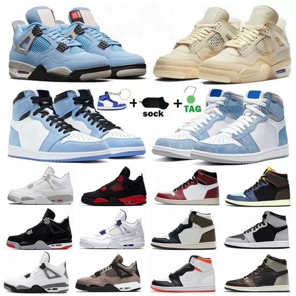 

1 1s 4 4s basketball shoes university blue white oreo uv reactive barely rose shimmer dark mocha unc black cat men women sneakers us13