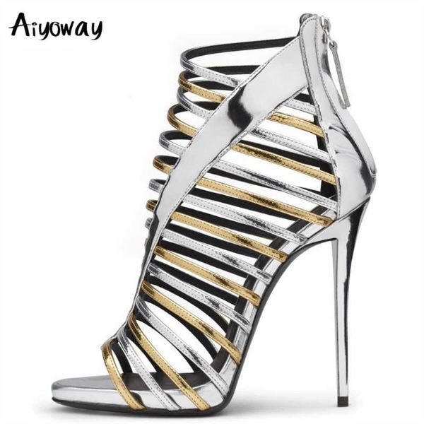 

ladies peep toe cover high heels gladiator sandals strappy zipper aiyoway 2021 women spring summer clubwear party shoes, Black